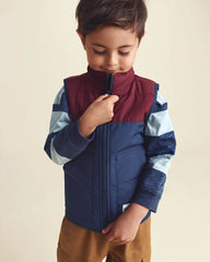 Toddler Boy Color Block Teddy Fleece Vest - Navy Blue/Burgundy