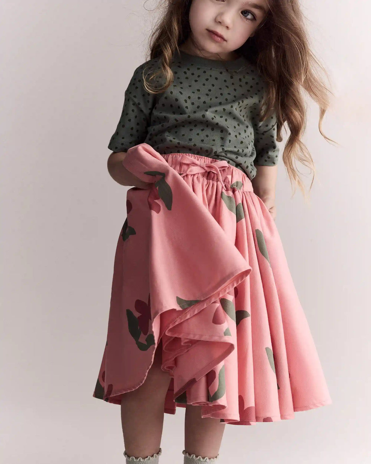 Toddler Girl Avenue Twirl™ Midi Skirt in Floral Print - Pink