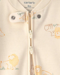 Baby Lion 100% Cotton 2-Way Zip Sleep & Play Pajamas - Ivory