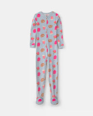 Girls 1-Piece Festival Treats DreamPlush Snug Fit Footed Pajama - Blue/Pink