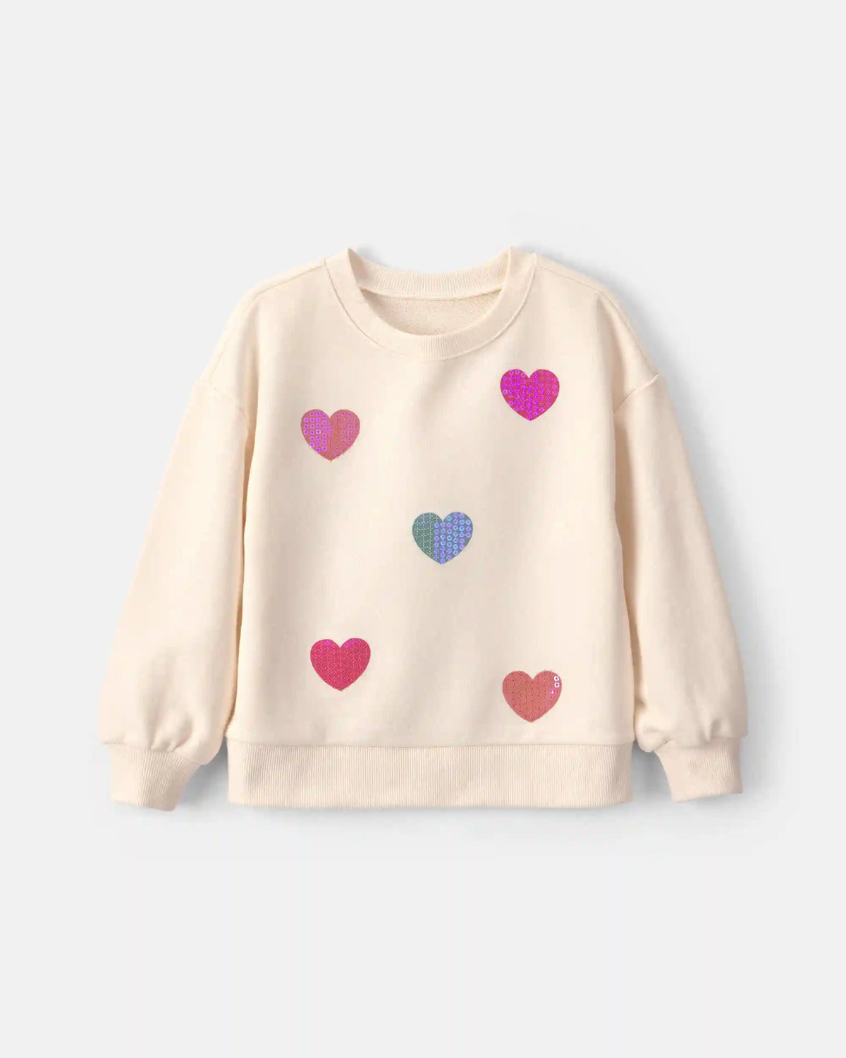 Toddler Girl Sequin Heart French Terry Pullover Sweatshirt - Cream