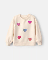 Toddler Girl Sequin Heart French Terry Pullover Sweatshirt - Cream