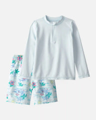 Boys 2-Piece Palm Tree Rashguard & Swim Trunk Set - Blue