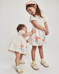 Baby Girl Puff Sleeve Floral Dress - Cream