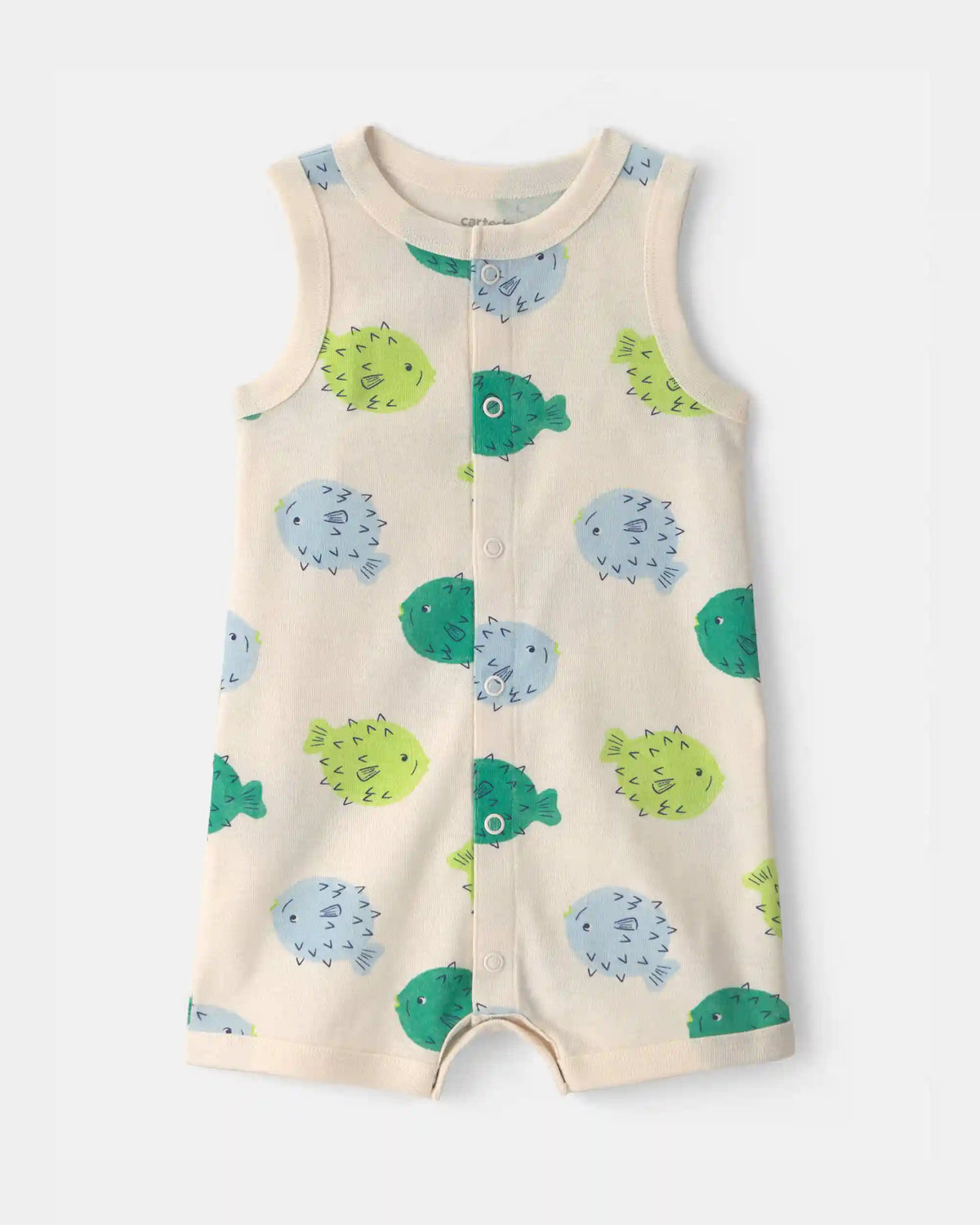 Baby Pufferfish Sleeveless Romper - Cream/Green