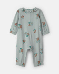 Baby Girl Floral Thermal Long-Sleeve Jumpsuit - Green