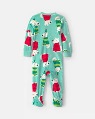 Toddler 1-Piece Christmas Dogs DreamPlush Snug Fit Footed Pajama - Green