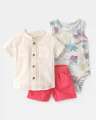 Baby Boy 3-Piece Tropical Beach Short-Sleeve Bodysuit, Top & Short Set