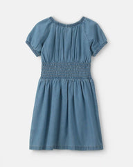 Girls Denim Short-Sleeve Dress - Indigo
