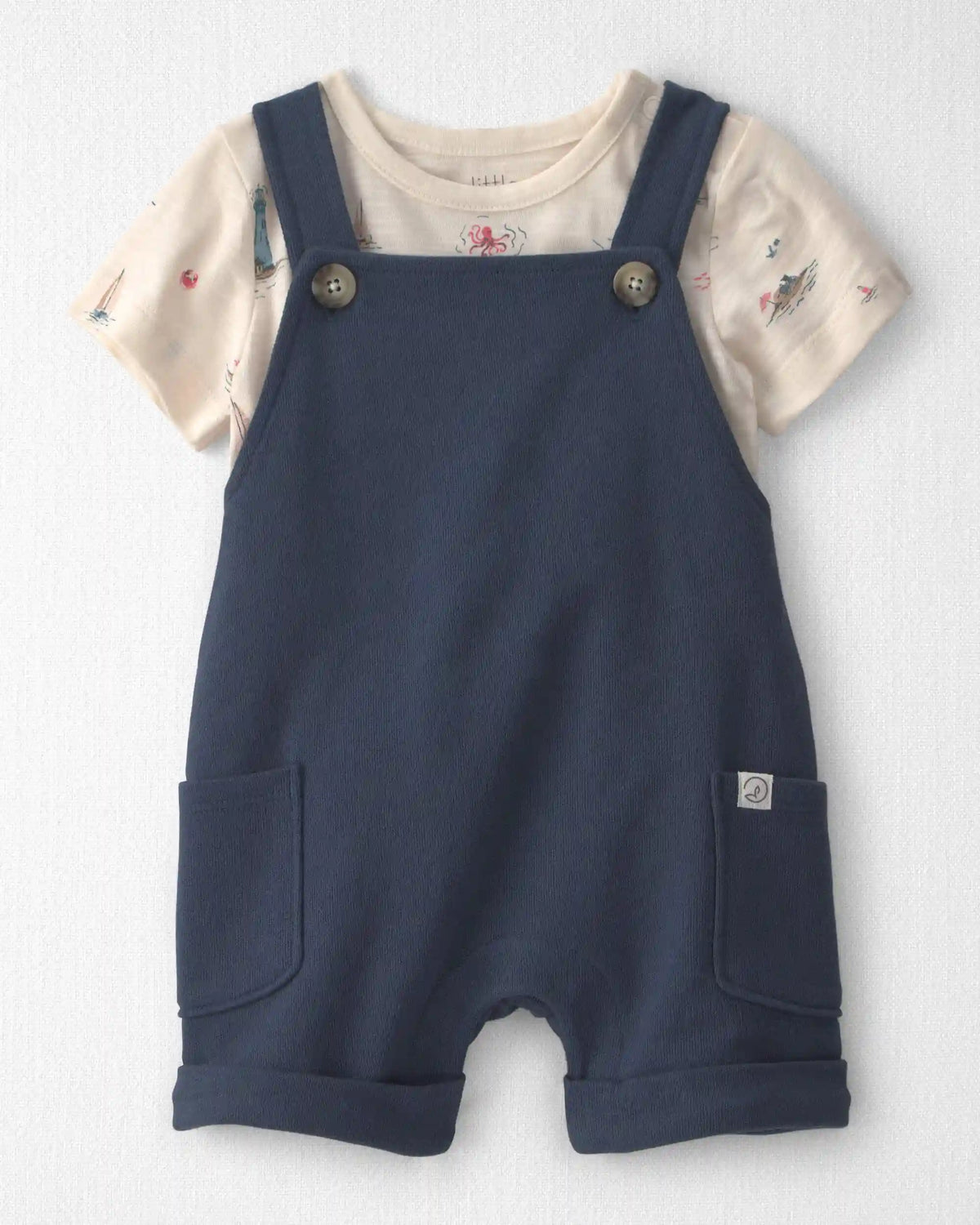 Baby 2-Piece Organic Cotton Shortall Set in Coastal Vacation