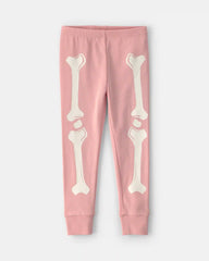 Toddler Girl 2-Piece Halloween Glow in the Dark Skeleton 100% Cotton Snug Fit Pajama Set - Pink