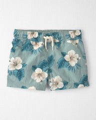 Toddler Boy Recycled Swim Trunks in in Blue Hibiscus