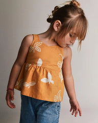 Toddler Girl Peplum Tank Top in Plant Print - Golden Yellow