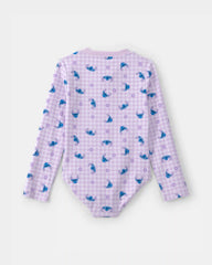 Girls Disney© Lilo & Stitch Gingham 1-Piece Rashguard Swimsuit - Purple/Blue