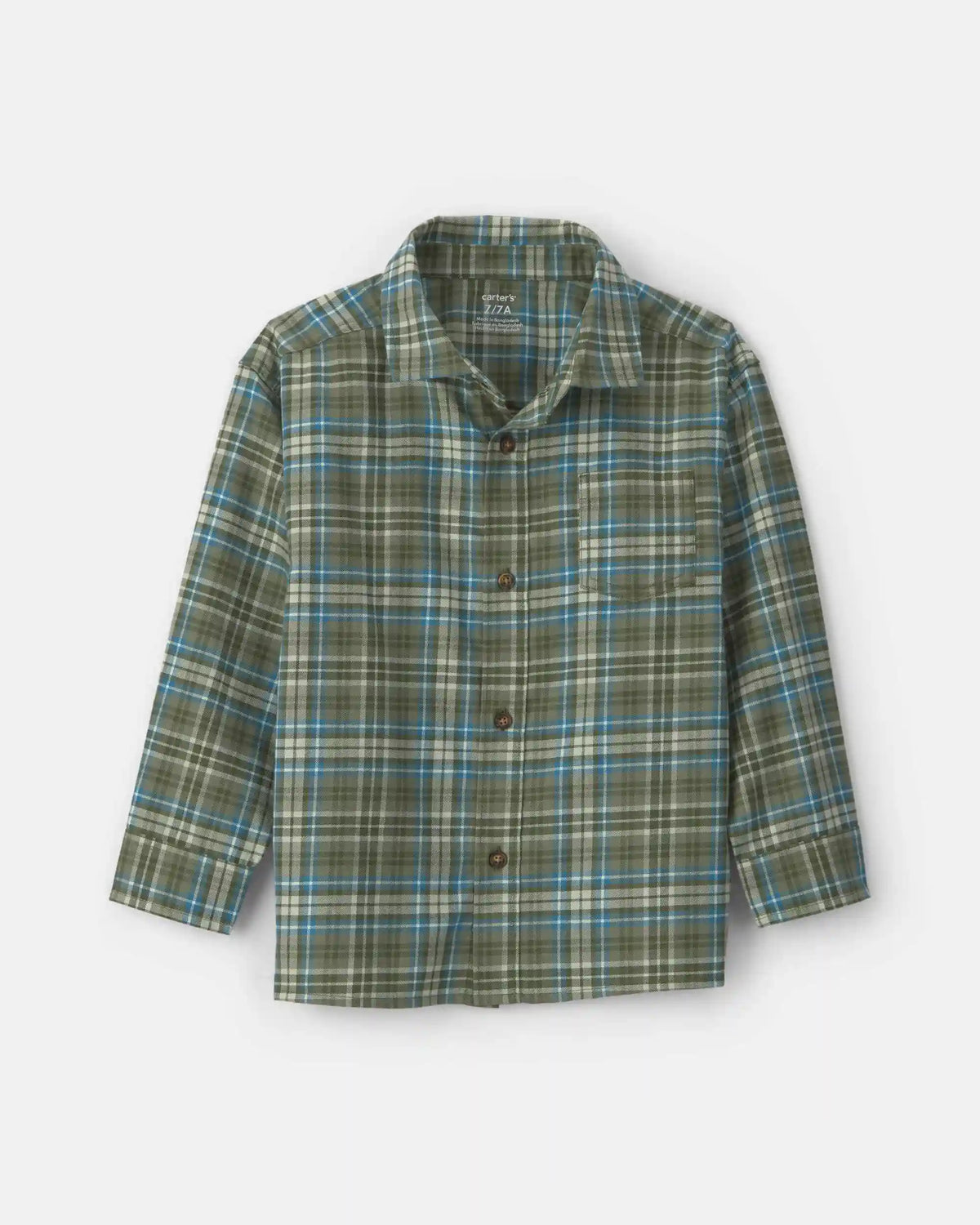 Boys Plaid Button-Down Shirt - Green