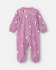 Baby Girl Penguin Fleece 2-Way Zip Sleep & Play Pajamas - Purple
