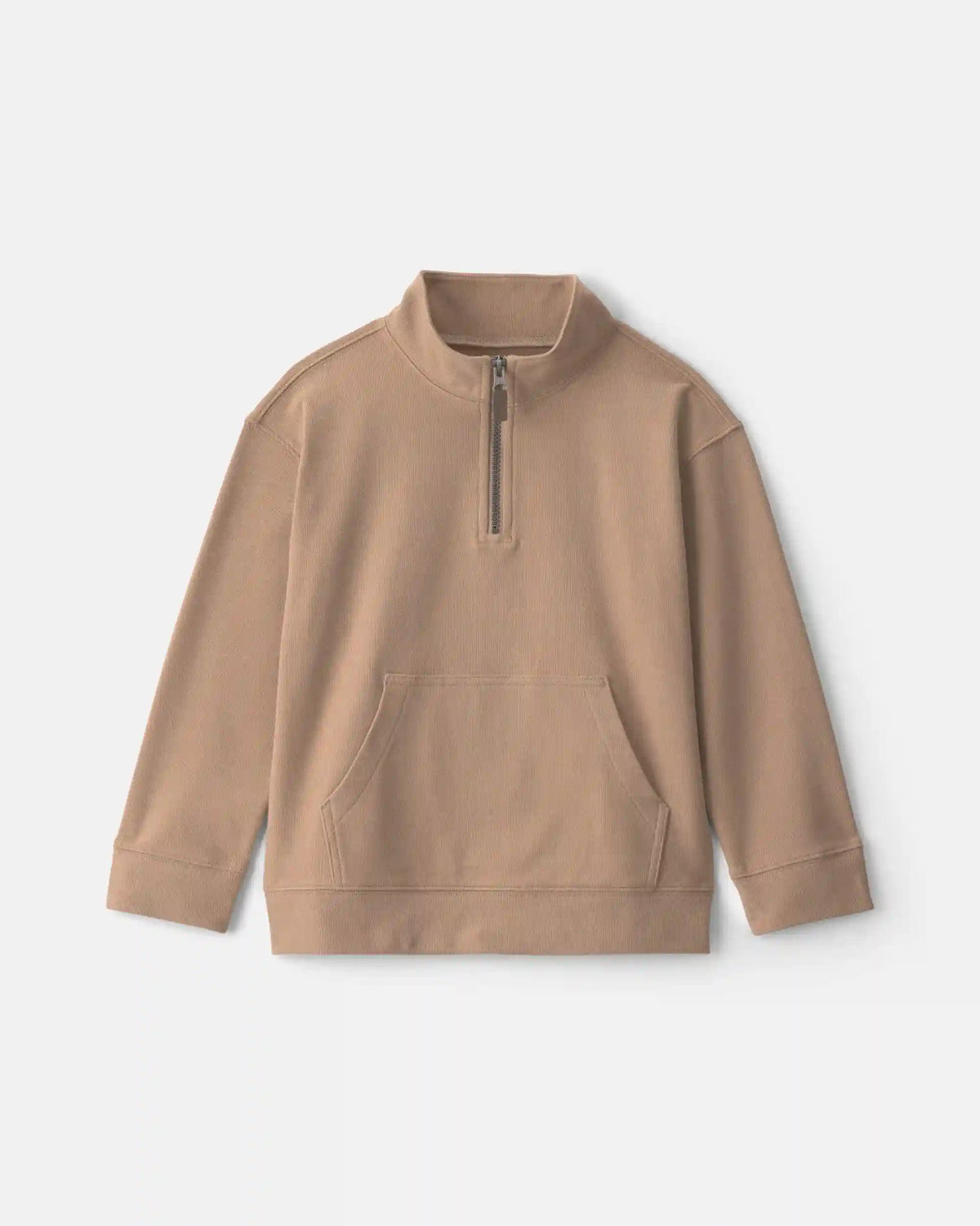 Boys Quarter-Zip Rib Pullover Sweatshirt - Khaki