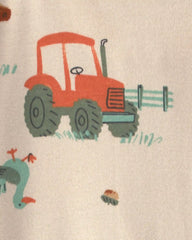 Toddler Boy 1-Piece Farm 100% Cotton Snug Fit Pajama - Beige