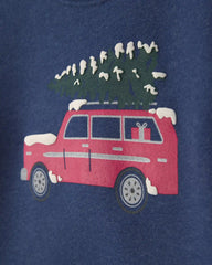 Toddler Boy 2-Piece Christmas Car Fleece Pullover & Pant Set - Navy Blue/Khaki