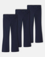 Girls 3-Pack Uniform Ponte Flare Pants - Navy
