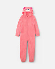 Girls 1-Piece Monster Halloween Fleece Pajama Costume - Coral