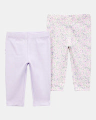 Baby Girl 2-Pack Floral Pull-On Pants - Purple