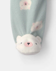 Baby Girl Bear Fleece 2-Way Zip Sleep & Play Pajamas - Green