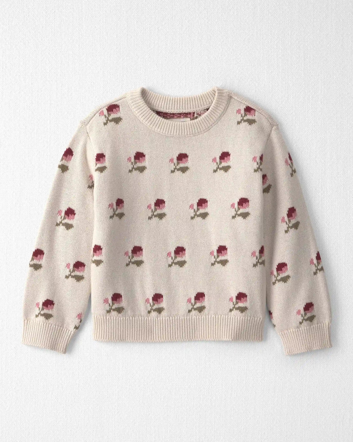 Toddler Girl Organic Cotton Sweater Knit Pullover in Wildflower Maize