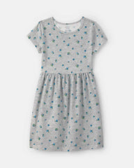 Girls Floral Short-Sleeve Dress - Grey