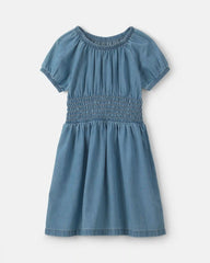 Girls Denim Short-Sleeve Dress - Indigo