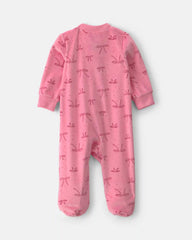 Baby Girl Bow Fleece 2-Way Zip DreamPlush Sleep & Play Pajamas - Pink