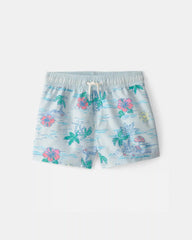 Toddler Boy Tropical Beach Swim Trunks - Blue