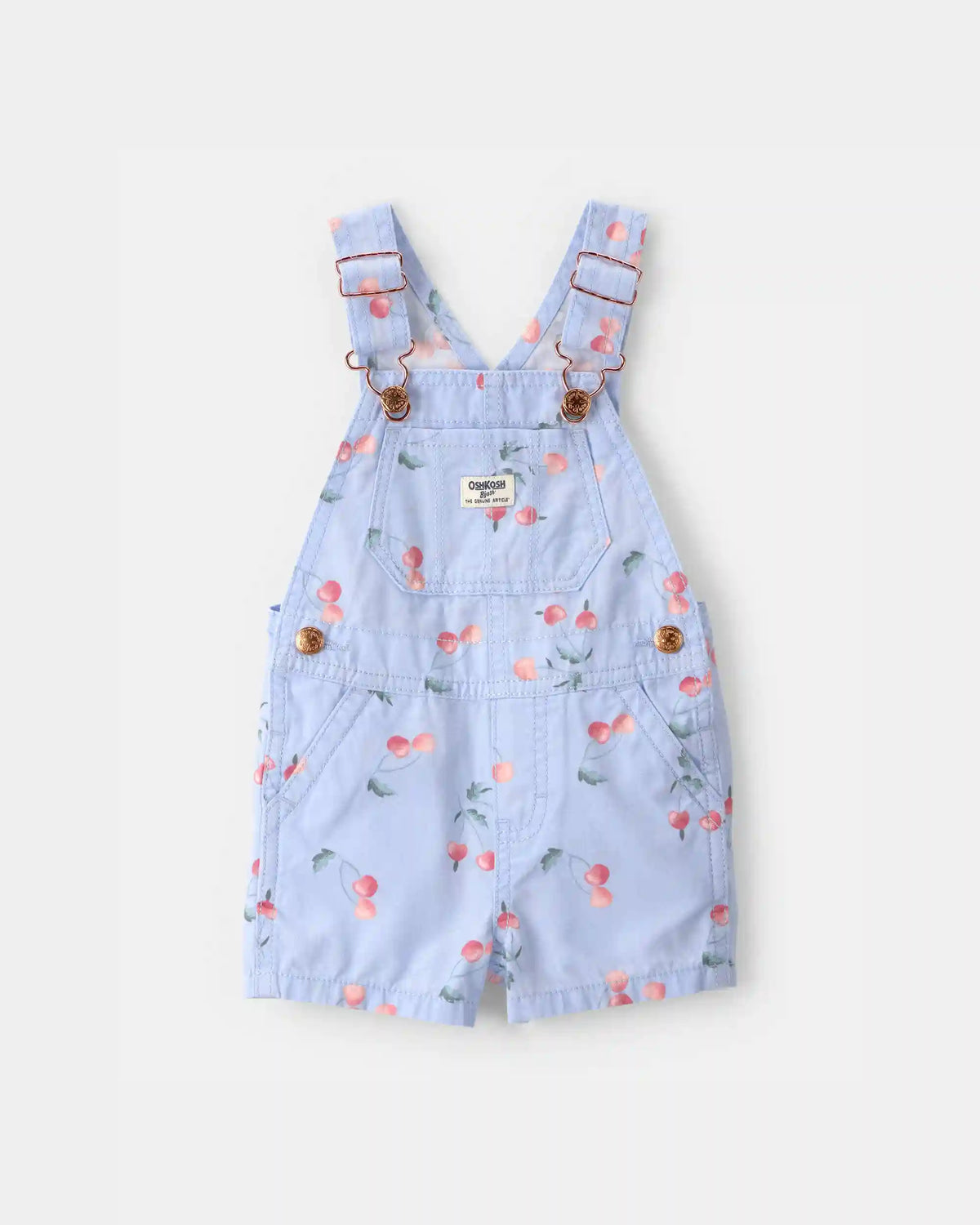 Baby Girl Cherry Canvas Shortall - Blue