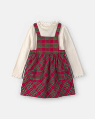 Toddler Girl 2-Piece Plaid Dress Set - Red/Cream