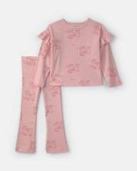 Baby Girl Cat Long-Sleeve Top & Pant Set - Pink