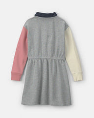 Girls Varsity Color Block French Terry Dress - Grey/Pink/Navy
