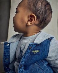 Baby Boy Overall French Terry Sweater - Grey