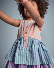 Toddler Girl Tiered Drop-Waist Dress in Stripes - Blue/Purple