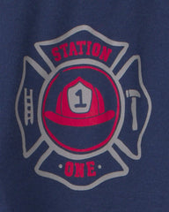 Baby Boy 4-Piece 'Rescue Squad' Firetruck 100% Cotton Snug Fit Pajama Set - Red/Blue