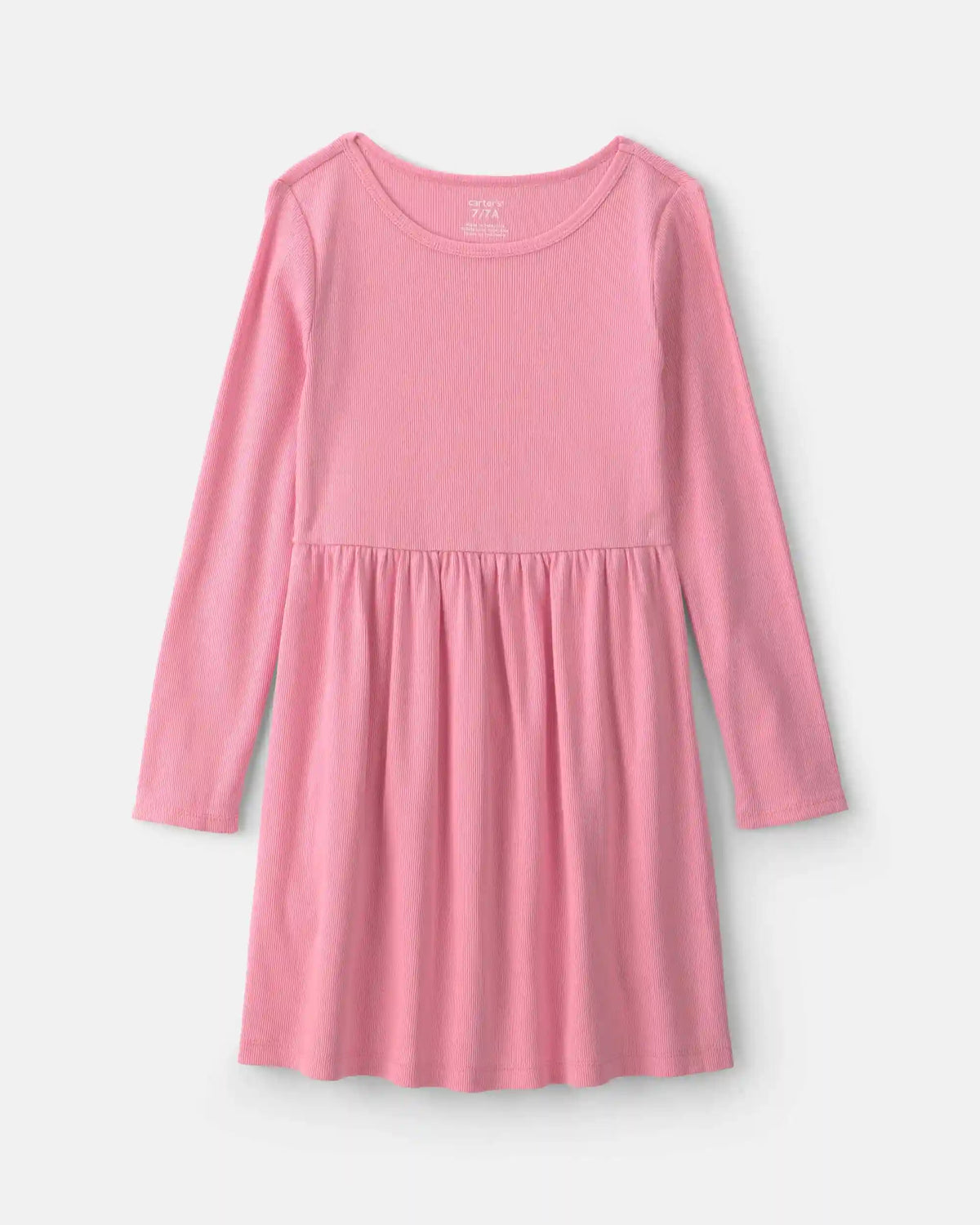 Girls Rib Long-Sleeve Dress - Pink