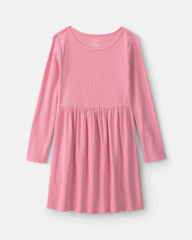 Girls Rib Long-Sleeve Dress - Pink