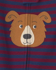 Baby Boy 1-Piece Dog Striped 2-Way Zip 100% Cotton Snug Fit Footed Pajama - Burgundy/Blue