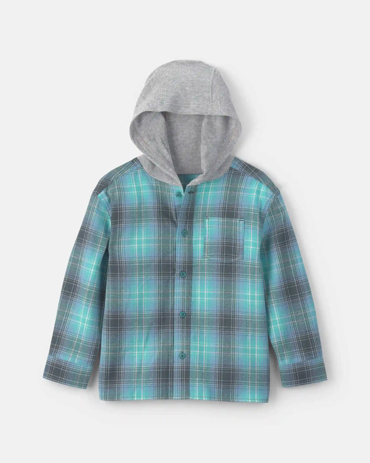 Boys Plaid Long-Sleeve Hooded Button-Down Shirt