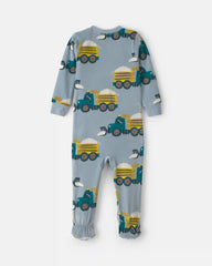 Toddler Boy 1-Piece Snow Trucks DreamPlush Snug Fit Footed Pajama - Blue
