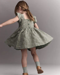 Toddler Girl Embroidered Flutter Sleeve Dress in Floral Print - Green