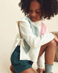 Girls 2-Piece Plaid Sweater Vest Top Set - Cream