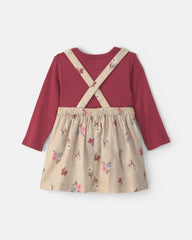 Baby Girl 3-Piece Floral Twill Long-Sleeve Dress Set - Burgundy/Cream