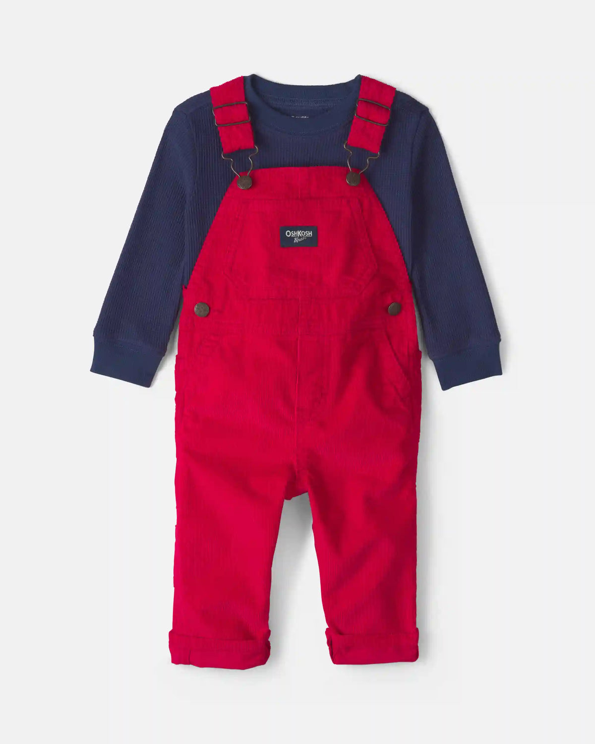 Baby Boy 2-Piece Thermal Top & Corduroy Overall Set - Red/Blue