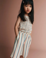 Toddler Girl Smocked Top in Stripes - Cream