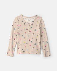 Girls Floral Long-Sleeve Top - Grey